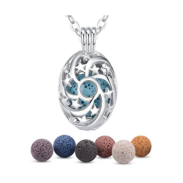 INFUSEU Collier Diffuseur Huile Essentielle, Arbre de Vie Coeur Argent Plaque Aromathérapie Pendentif Aromatherapie Collier F