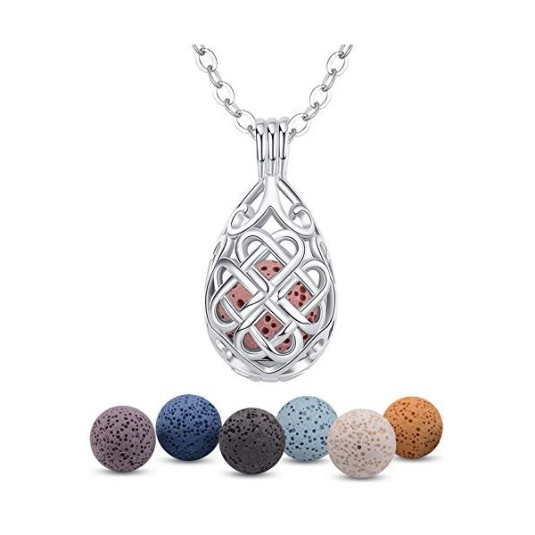 INFUSEU Collier Diffuseur Huile Essentielle, Arbre de Vie Coeur Argent Plaque Aromathérapie Pendentif Aromatherapie Collier F