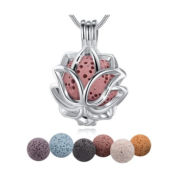 INFUSEU Collier Diffuseur Huile Essentielle, Arbre de Vie Coeur Argent Plaque Aromathérapie Pendentif Aromatherapie Collier F