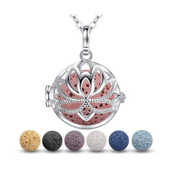 EUDORA Aromathérapie Huiles Essentielles Diffuseur Plaqué argent Collier Médaillon Flottant pour Femmes Collier Pendentif Gil