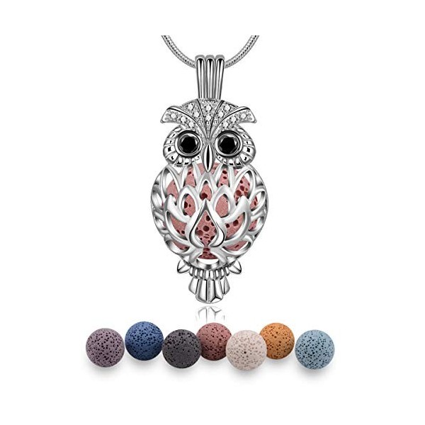 EUDORA Aromathérapie Huiles Essentielles Diffuseur Plaqué argent Collier Médaillon Flottant pour Femmes Collier Pendentif Gil