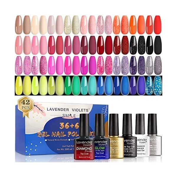 Lavender Violets 12 Pcs Gel Vernis à Ongles Set Charmant9 Couleurs Nail Art Design UV LED Soak Off avec Base Coat, Matt et No