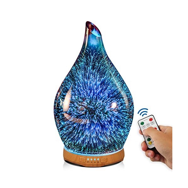 Porseme 280ml Aroma Diffuser Glas Luftbefeuchter,Große Diffusor für ätherisches Öl,Ultraschall Leise 7 farbwechselnde LEDs Ra