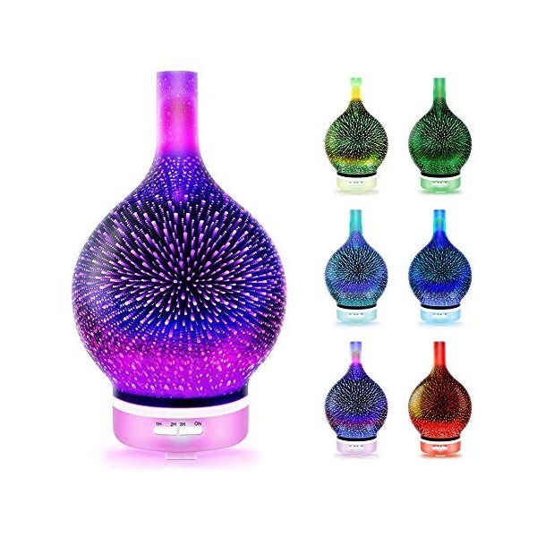 Diffuseur darômes BSTCAR - Humidificateur dambiance - Avec lumière LED 3D - 7 couleurs - Diffuseur dhuile à ultrasons - Di