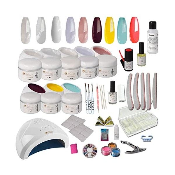 Kit débutant Starter UV Starlight incl.Dispositif combiné UV-LED avec beaucoup daccessoires ongles dart