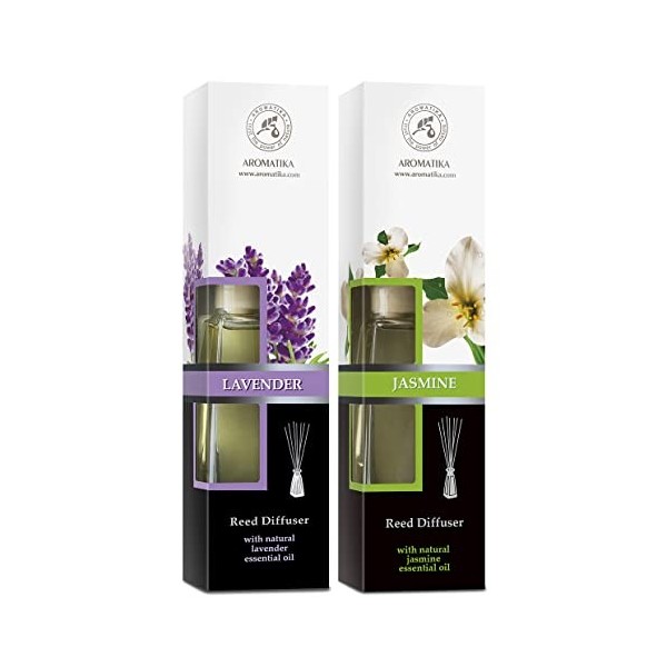 Diffuseur Parfum de Lavande & Jasmin 2х100ml - Diffuseur aux Huile Essentielle - Diffuseur de Parfum Set - Diffuseur darômes