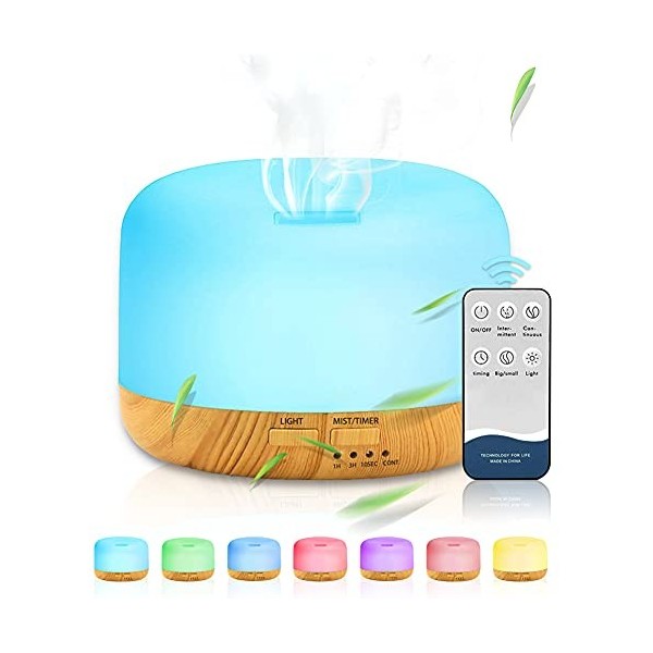 Punvot Diffuseur Huiles Essentielles, Humidificateur Électrique dair, Diffuseur Aromatique Ultrasonique, avec 7 Couleurs Lum