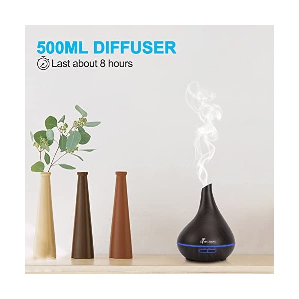 Diffuserlove 500ML Diffuseur dHuiles Essentielles Electrique Aromathérapie Humidificateur Vaporisateur dHuile Parfumée, LED