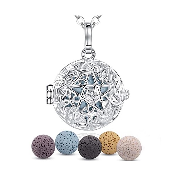 INFUSEU Collier Diffuseur Huile Essentielle, Arbre de la Vie Argent Plaque Arbre Généalogique Aromathérapie Pendentif Aromath