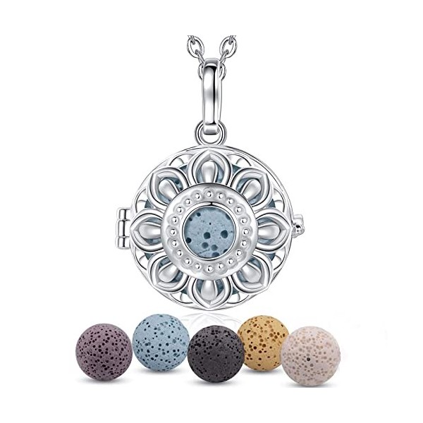 INFUSEU Collier Diffuseur Huile Essentielle, Arbre de la Vie Argent Plaque Arbre Généalogique Aromathérapie Pendentif Aromath