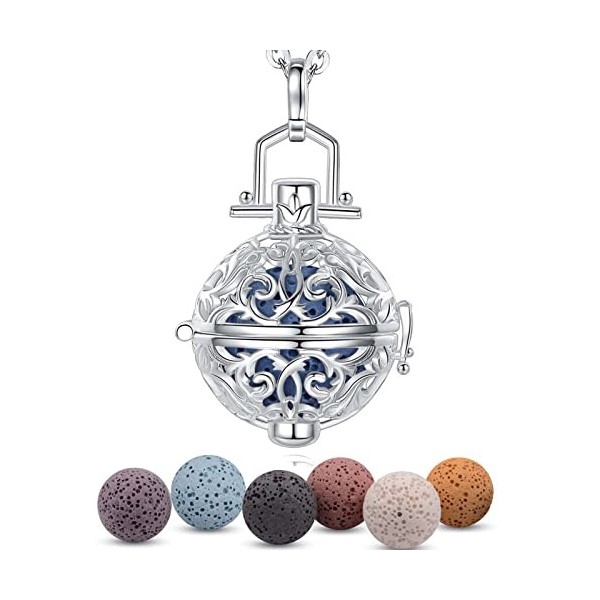 INFUSEU Collier Diffuseur Huile Essentielle, Arbre de la Vie Argent Plaque Arbre Généalogique Aromathérapie Pendentif Aromath