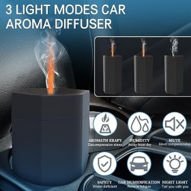 Diffuseur DHuiles Essentielles avec Effet Flamme, Diffuseur darômesà ultrasons 70ML, Lumière réglable, Arrêt Automatique, p