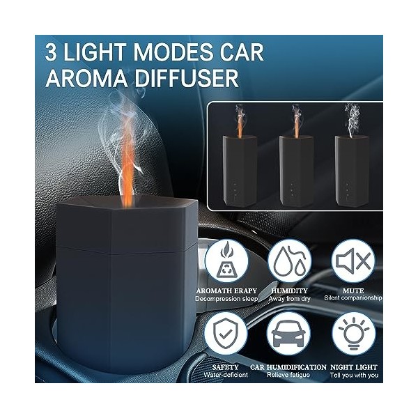 Diffuseur DHuiles Essentielles avec Effet Flamme, Diffuseur darômesà ultrasons 70ML, Lumière réglable, Arrêt Automatique, p