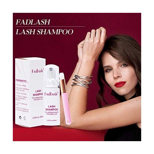 Shampoing Cils Extension FADLASH Nettoyant Pour les Cils 60ML Lash Shampoo Mousse Avec Brosse Douce