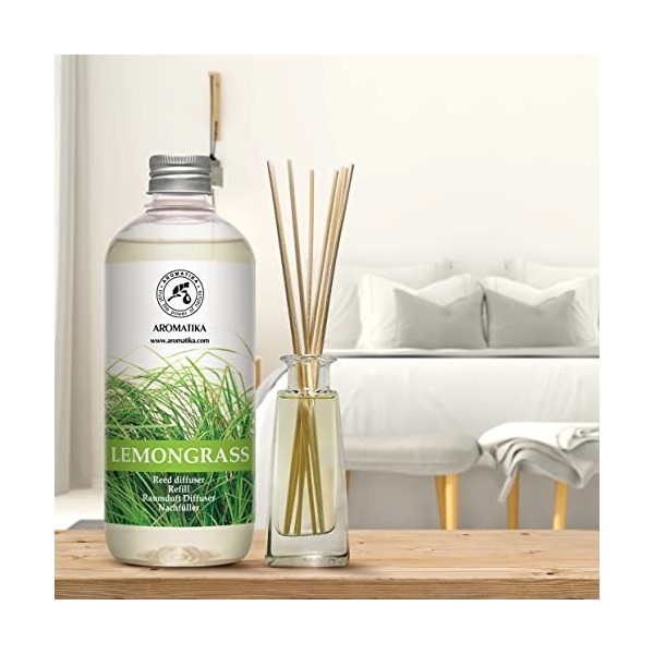 Recharge Lemongrass 1500ml pour Reed Diffuser - 3x500ml - Diffuseur dAmbiance avec Huile Essentielle de Lemongrass Naturelle