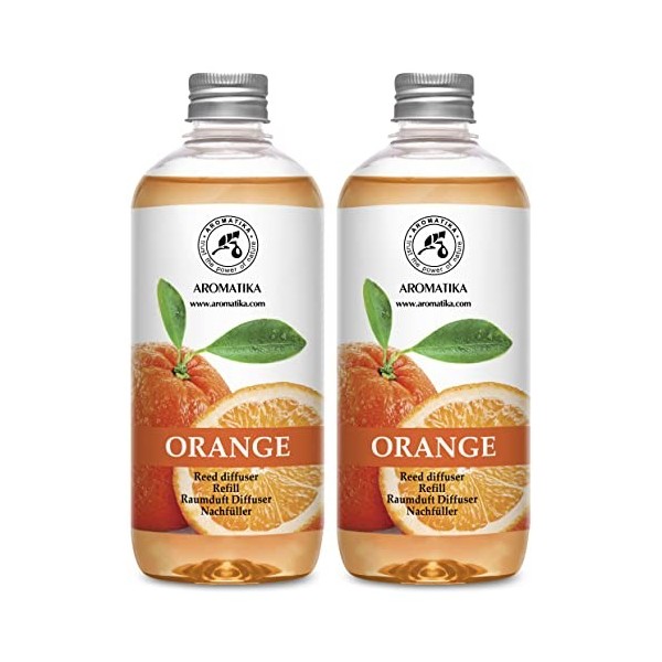 Recharge pour Diffuseur Orange 2x500ml - Diffuseur de Huile Aromathérapie à lhuile Essentielle Orange - Parfum de Ambiance -