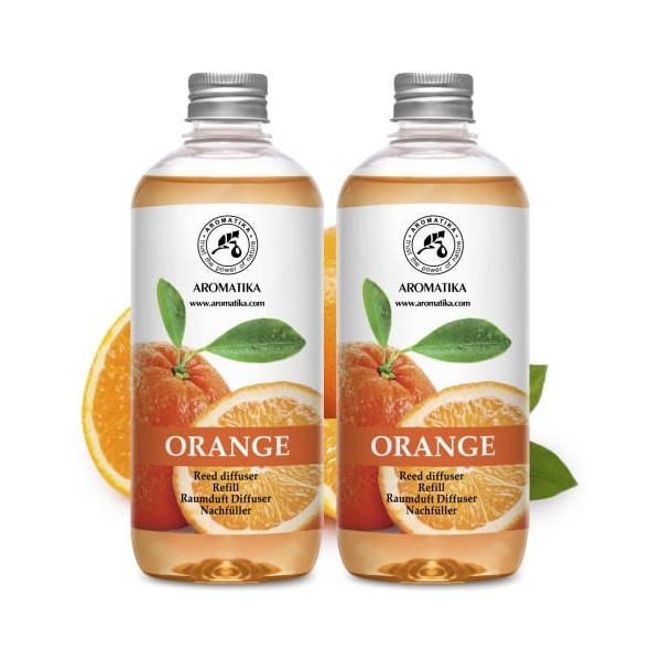 Recharge pour Diffuseur Orange 2x500ml - Diffuseur de Huile Aromathérapie à lhuile Essentielle Orange - Parfum de Ambiance -