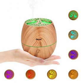 Mini Diffuseur dHuiles Essentielles de 120 ML, CkeyiN Humidificateur à Ultrasons avec 7 Couleurs de Lumière, 2 Modes de Brum