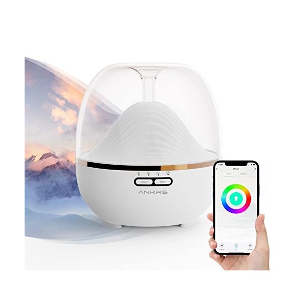 Diffuseur dHuiles Essentielles WiFi, Ankrs 600ml Humidificateur dair Compatible avec Alexa/Google Home, Diffuseur Électriqu