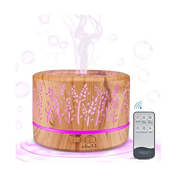 Diffuseur dhuiles essentielles 500ml, Diffuseur daromathérapie Humidificateur dair sans Eau - Arrêt Automatique, 7 LED Cou