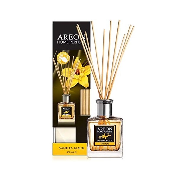 AREON Diffuseur de parfum dintérieur 150 ml Vanille noire + 10 roseaux en rotin