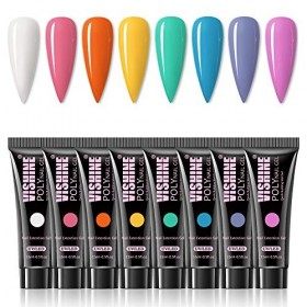 Vishine Kit Complet Poly Nail UV Gel, 8 Extension Builder Gel Couleur Bonbon, 48W Lampe UV LED Embellissement des ongles Poly