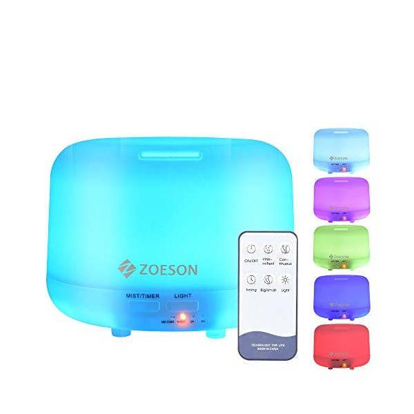 Zoeson Diffuseur dHuiles Essentielles Diffuseur Aromathérapie Humidificateur Aromatique Ultrasonique, Lumière LED à 7 Couleu