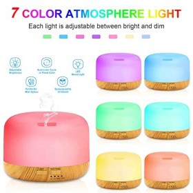 DASIAUTOEM Diffuseur dHuiles Essentielles 450 ML, Humidificateur Ultrasonique 7 Couleurs Lumières LED, Diffuseur Huiles Esse