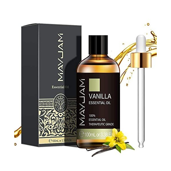 MAYJAM Huiles Essentielles de Vanille 100 ml, 100% Naturelles Pures Huile Essentielle Daromathérapie de Qualité Thérapeutiqu