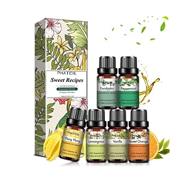 PHATOIL Huile Essentielle Fruité 6 x 10ml, Huiles Essentielles pour Diffuseur Humidificateurs, Aromathérapie Huile Parfumée d