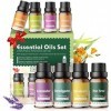 Kit Huile Essentielle 8x10ml, Huile Essentielle pour Diffuseurs 100% Pure avec Lavande, Eucalyptus, Tea Tree, Orange Douce et