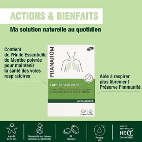 PRANARÔM - Aromaforce - Capsules Bronches - Compléments Alimentaires Aux Huiles Essentielles - Menthe Poivrée - Bon pour des 