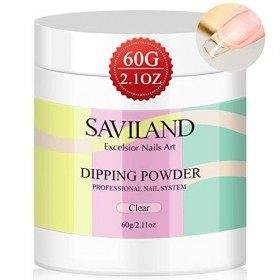 Saviland Poudre Dipping Clair, 60g Grande Capacité Poudre à Tremper les Ongles French, Super Fine Dipping Power Poudre à Trem