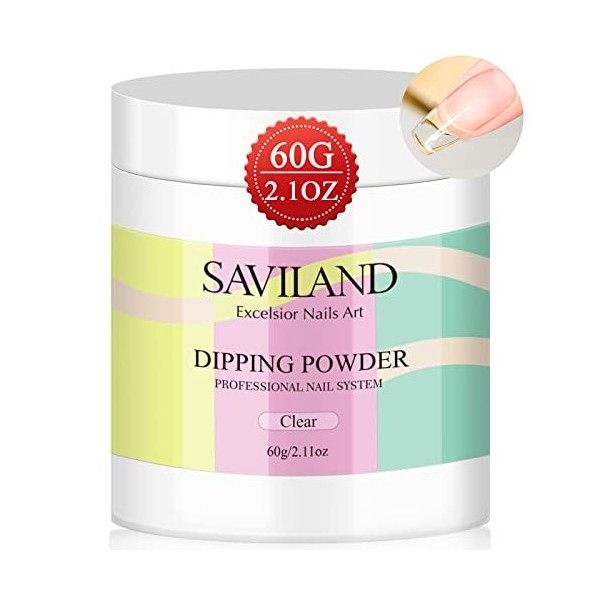 Saviland Poudre Dipping Clair, 60g Grande Capacité Poudre à Tremper les Ongles French, Super Fine Dipping Power Poudre à Trem