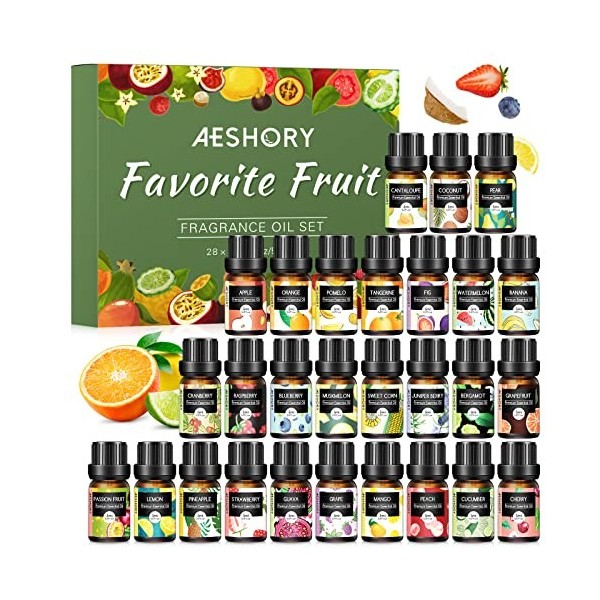 AESHORY Kit Huiles Parfumées Aromathérapie Fruitées 28X5ML, Huiles Essentielles Fruits Pures & Naturelle pour Diffuseurs, Ada