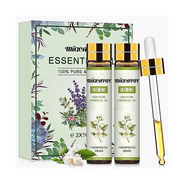 MIGCAPUT Huile Essentielle de Jasmin 2x10ML, Huile Essentielle Aromathérapie 100% Pure & Naturelle pour Diffuseur, Humidifica