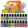 Huiles Essentielles Bio Naturelles Pures, Kit Huiles Essentielles pour Aromathérapie Diffuseurs Ultrasons 20 Saveurs Lavande,