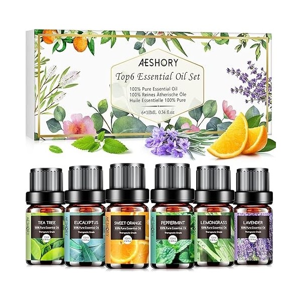 AESHORY 7x10ML, Kit Huiles Essentielles Florales Aromathérapie 100% Pures & Naturelle Bio pour Diffuseurs - Fleurs de Cerisie