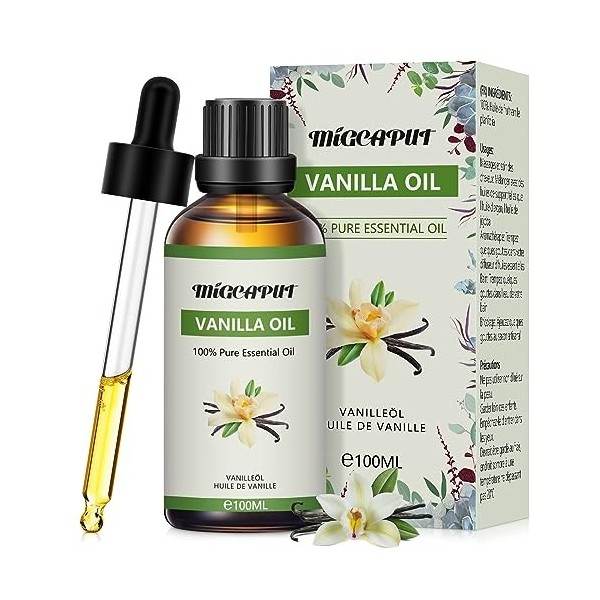 MIGCAPUT Huile Essentielle de Vanille 100ML, Huile Essentielle Aromathérapie 100% Pures & Naturelle pour Diffuseur, Humidific