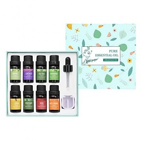 Huiles Essentielles Bio 8 x 10ml, Lovegerger Naturelles Huiles Essentielles Kit pour Aromathérapie, Humidificateur, Diffuseur