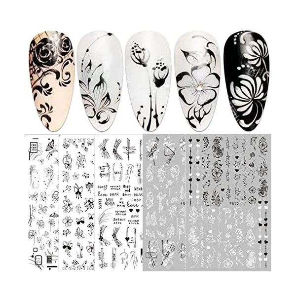 JMEOWIO Fleurs Stickers Ongles Nail Art 10 Feuilles Autocollants Ongles Autoadhésif Deco Ongle Nail Art Design Manucure