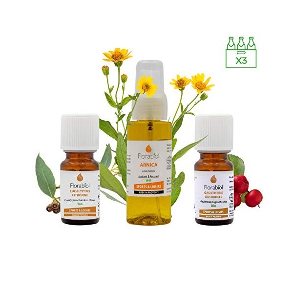 Florabiol | Huiles Essentielles BIO | Gaulthérie Odorante - Eucalyptus Citronné | 2 x 10 ml + Huile Végétale Arnica 50ml | 