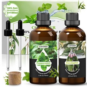 COPOWER Huiles Essentielles, 2x100ml Huile Diffuseur dArôme Non Diluée - Huile dEucalyptus et Huile de Menthe,100% Pure Nat