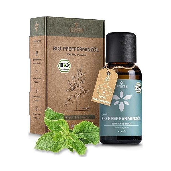 Heldengrün® Huile de menthe poivrée BIO [100% PURE]