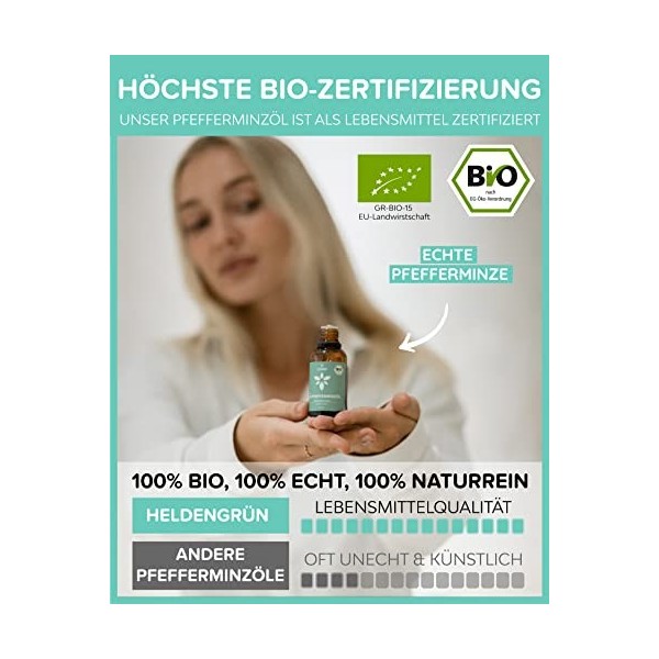 Heldengrün® Huile de menthe poivrée BIO [100% PURE]