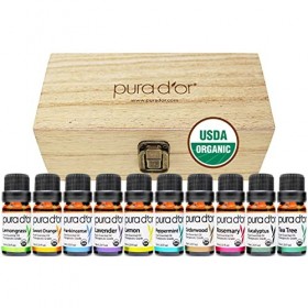 Pura DOr Huiles essentielles coffret 10 ml 10 set 100% pure usda organic qualité thérapeutique arbre à thé, citron, lavande