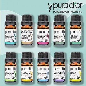 Pura DOr Huiles essentielles coffret 10 ml 10 set 100% pure usda organic qualité thérapeutique arbre à thé, citron, lavande