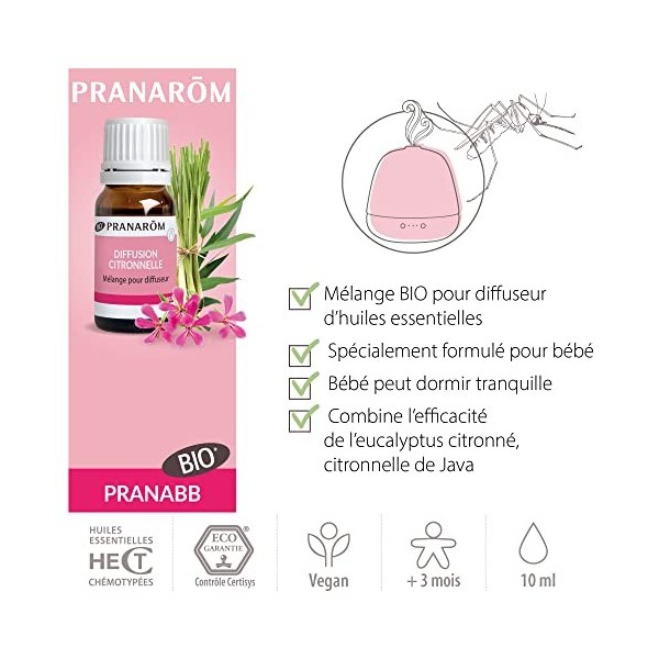 Pranarôm - Mélange pour Diffuseur Huiles Essentielles Anti-Moustiques Bio - Pranabb Diffusion Citronnelle 10 ml