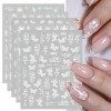 JMEOWIO Printemps Été Fleur Blanc Stickers Ongles Nail Art 12 Feuilles Autocollants Ongles Autoadhésif Deco Ongle Nail Art De