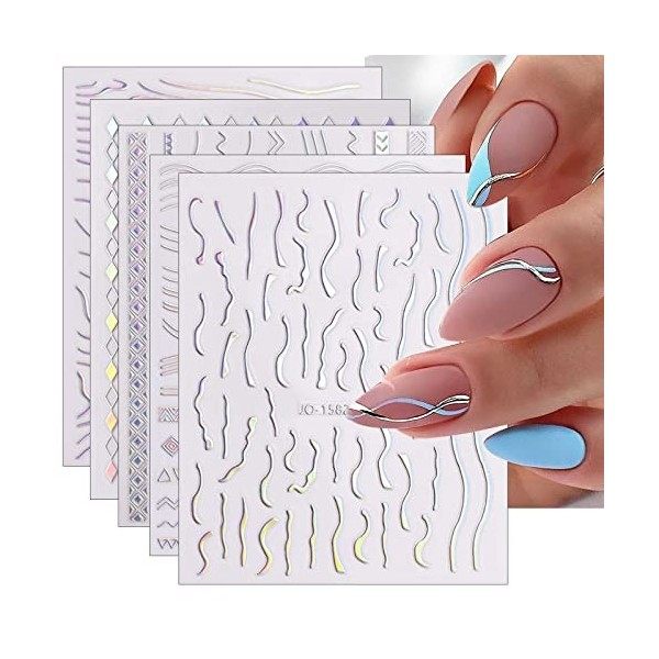 JMEOWIO Holographique Aurore Stickers Ongles Nail Art 12 Feuilles Autocollants Ongles Autoadhésif Deco Ongle Nail Art Design 